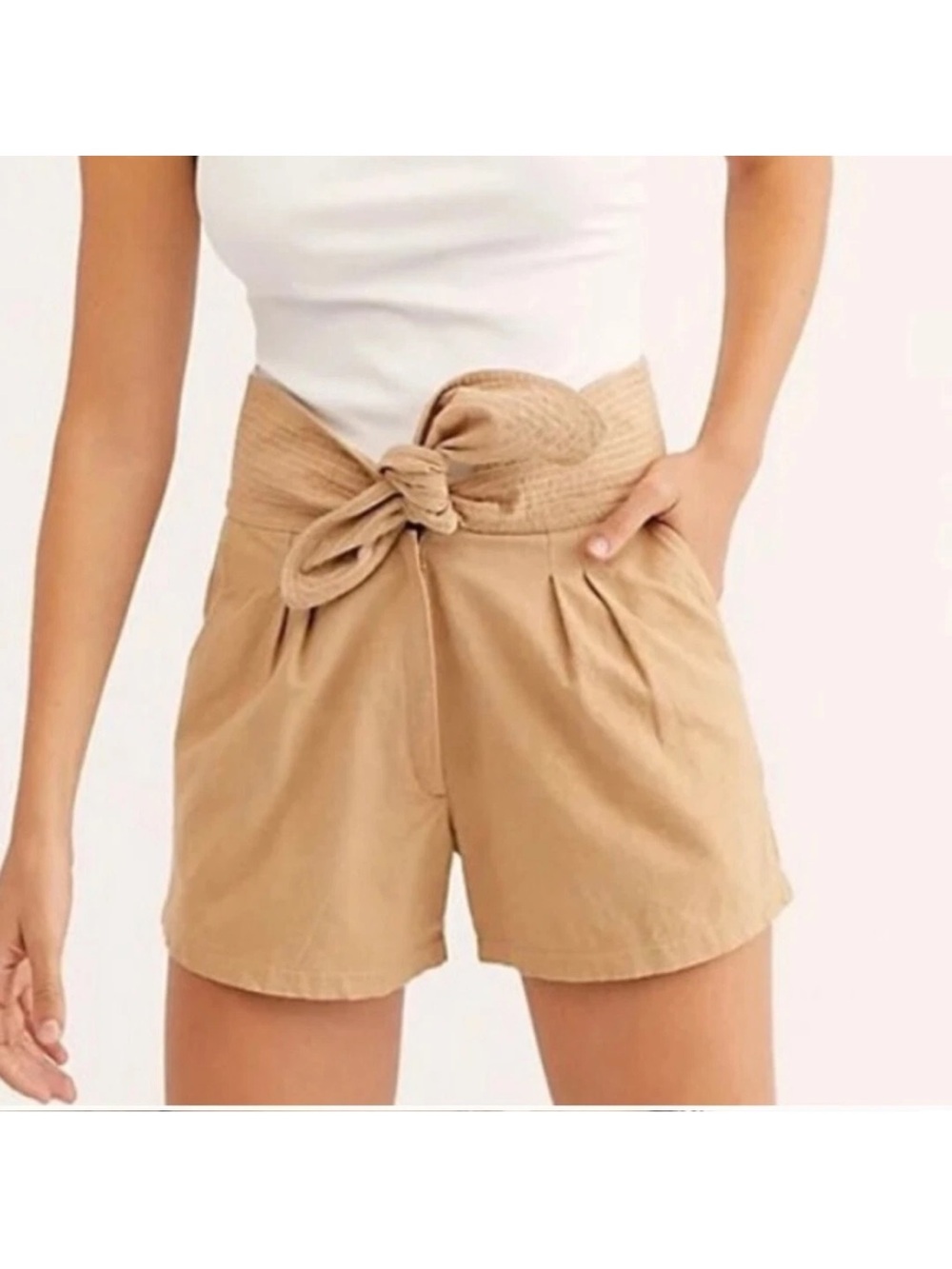 Free People viola Tie-Front Shorts - Tan new with tags